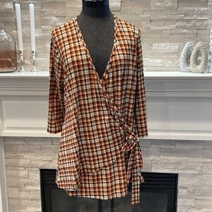 NWT Elliott & Vine Faux Wrap Gingham Top Size 2X